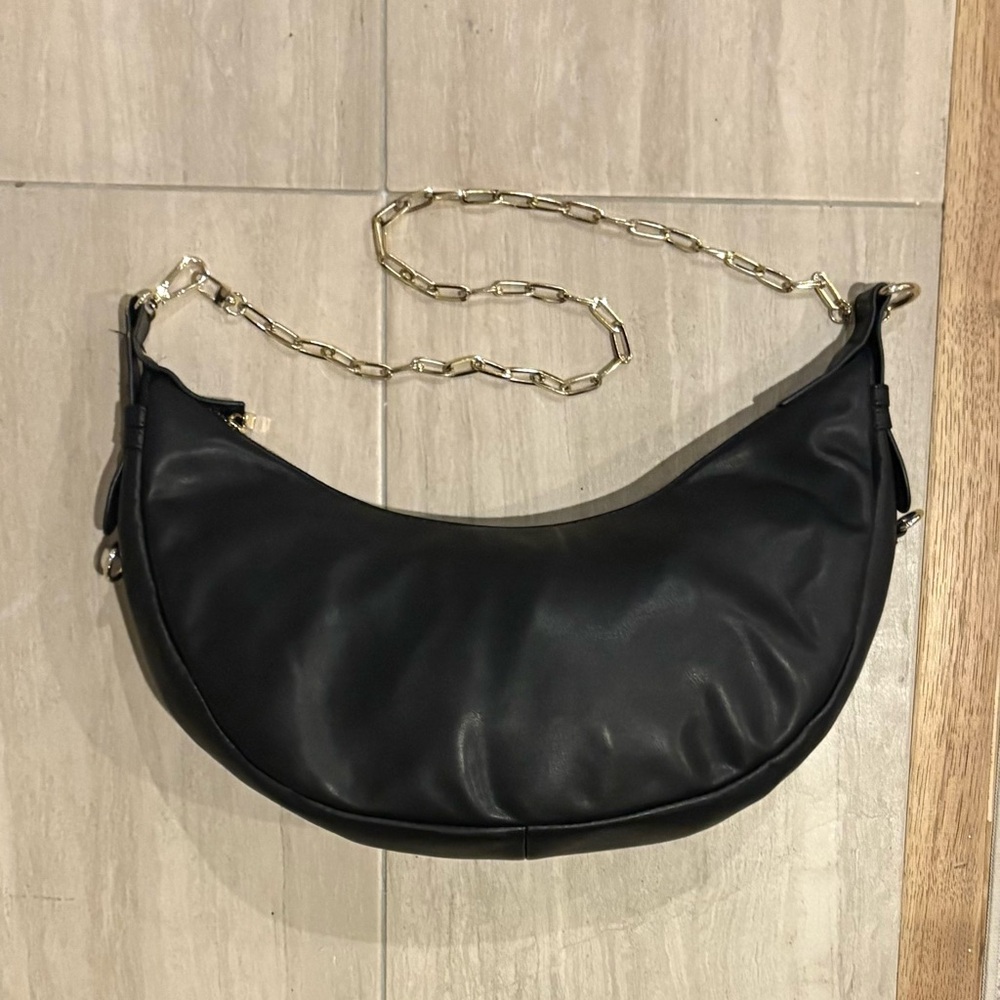 NWOT Jules Kae Black Leather gold Chain hobo Shoulder Bag